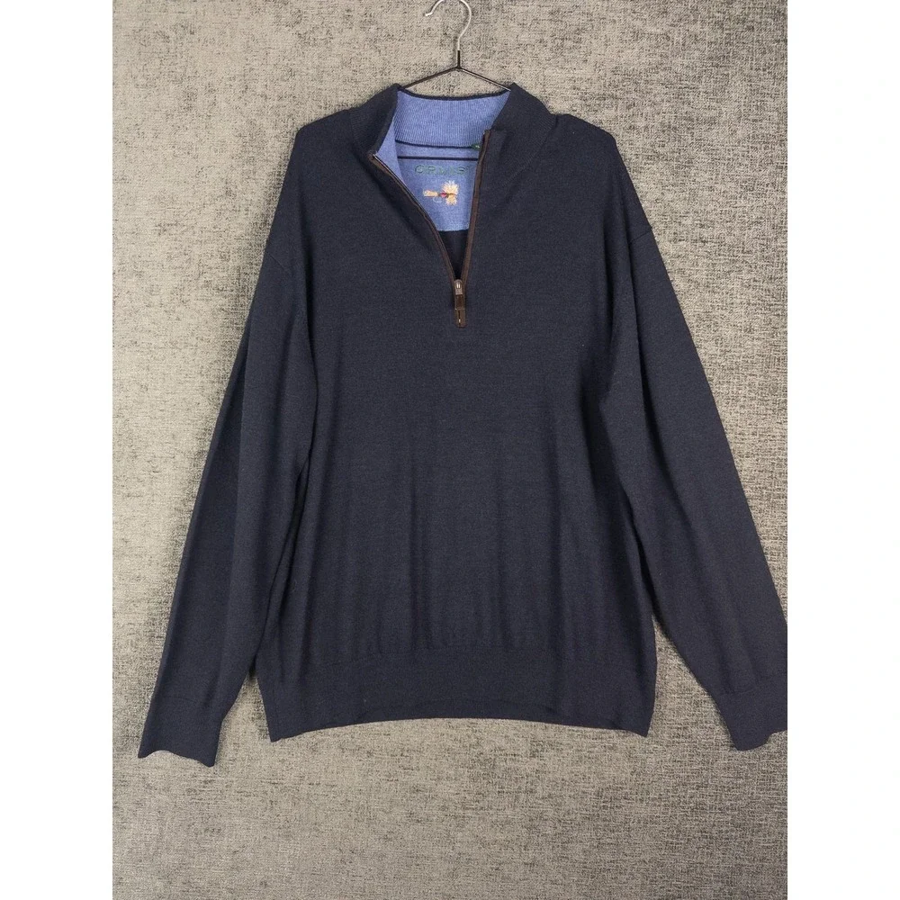 Orvis Pullover Sweater Mens XL Navy Knit‎ 100% Merino Wool Q Zip Casual